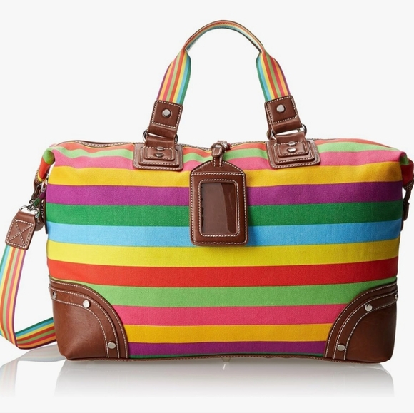 Sydney Love Canvas Stripe Overnight Bag Travel Tote - Picture 2 of 12